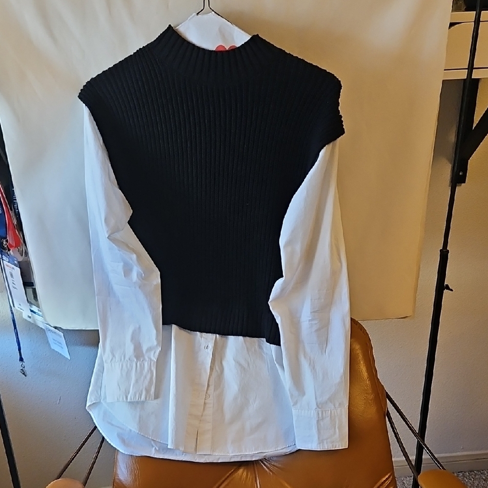 Calvin Klein Black and White Cowl Neck Sweater